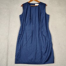 Hugo Boss Shift Dress Women's 14 Blue Wool Blend Sleeveless Modest Minimalist