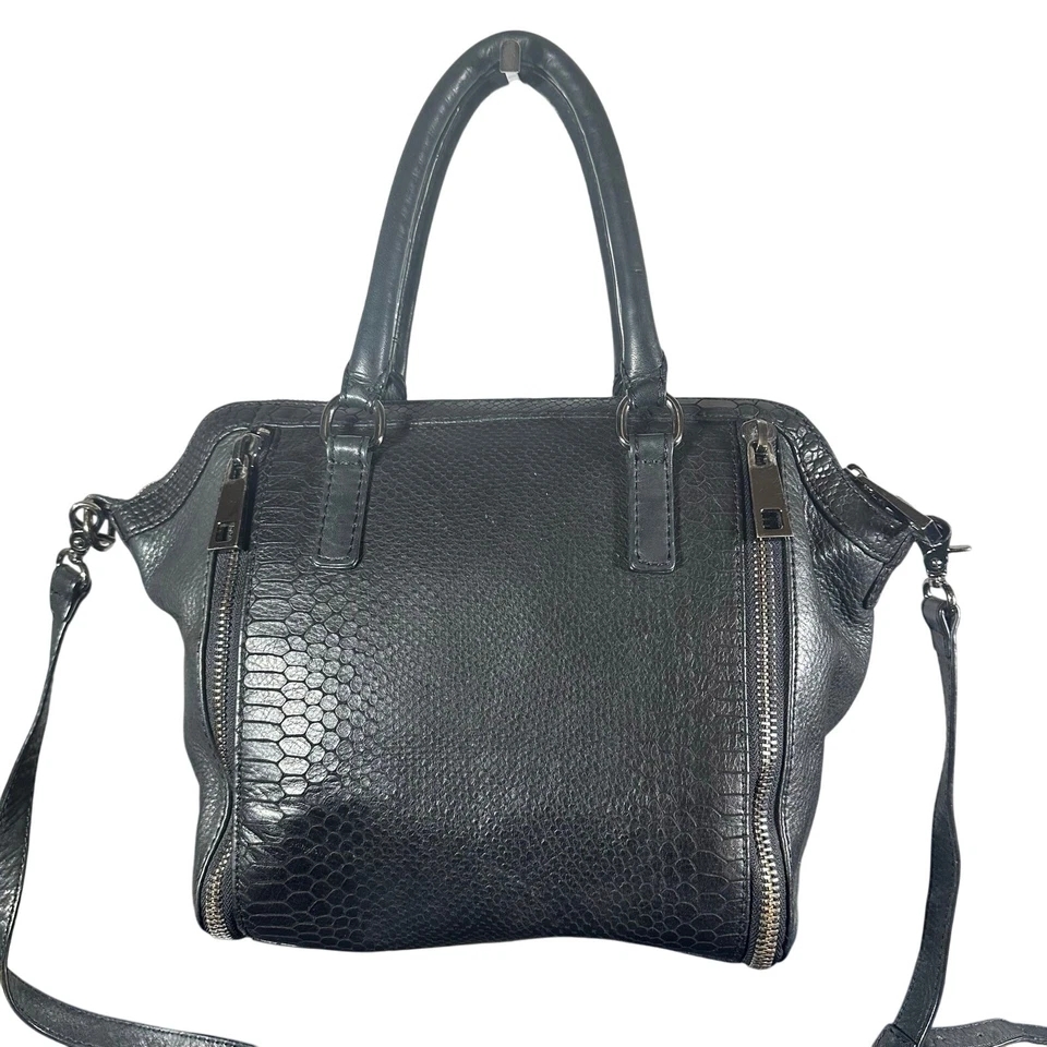 Linea Pelle Bolso de Mano de Cuero Negro Cartera Cocodrilo Repujado Cartera Bandolera Foto 3 de 4