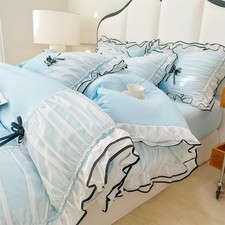 Duvet Cover Queen Size, Ruffle Beddding Set with Bowtie, 3 Pieces Comforter C...