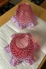 Fenton Hobnail Cranberry Pink White Ruffled Opalescent Glass Shades (2)