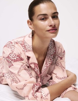 Marks & Spencer Womens Cotton Two-piece set Pyjamas in Pink - M&S