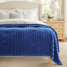 Soft Fleece Navy Blue Blanket King Size for Bed, Cozy Fluffy Plush Flannel La...