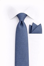 Men's Blue Gray Solid Necktie Pocket Square Set - Wedding Groomsmen Tie