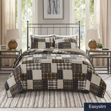 Quilt Set Reversible Timber Plaid Black/Brown 3-Piece Full/Queen 90x90