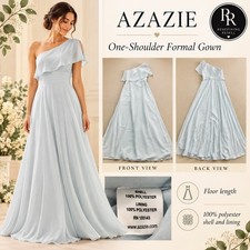 Azazie One Shoulder Formal Gown Pastel Blue Chiffon Maxi Dress A6 Bridesmaid