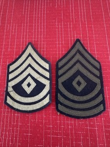 WW II US ARMY USAAF PAIR FIRST SERGEANT EMBROIDERED OD BLACK WOOL SHOULDER PATCH
