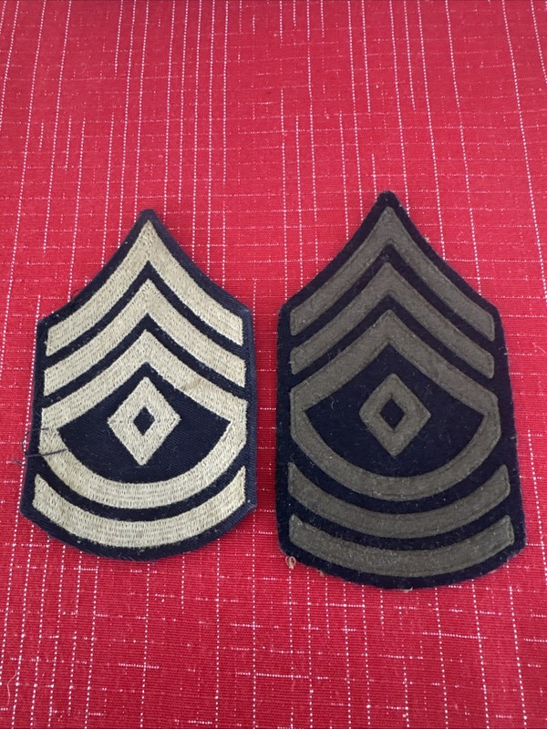 WW II US ARMY USAAF PAIR FIRST SERGEANT EMBROIDERED OD BLACK WOOL SHOULDER PATCH