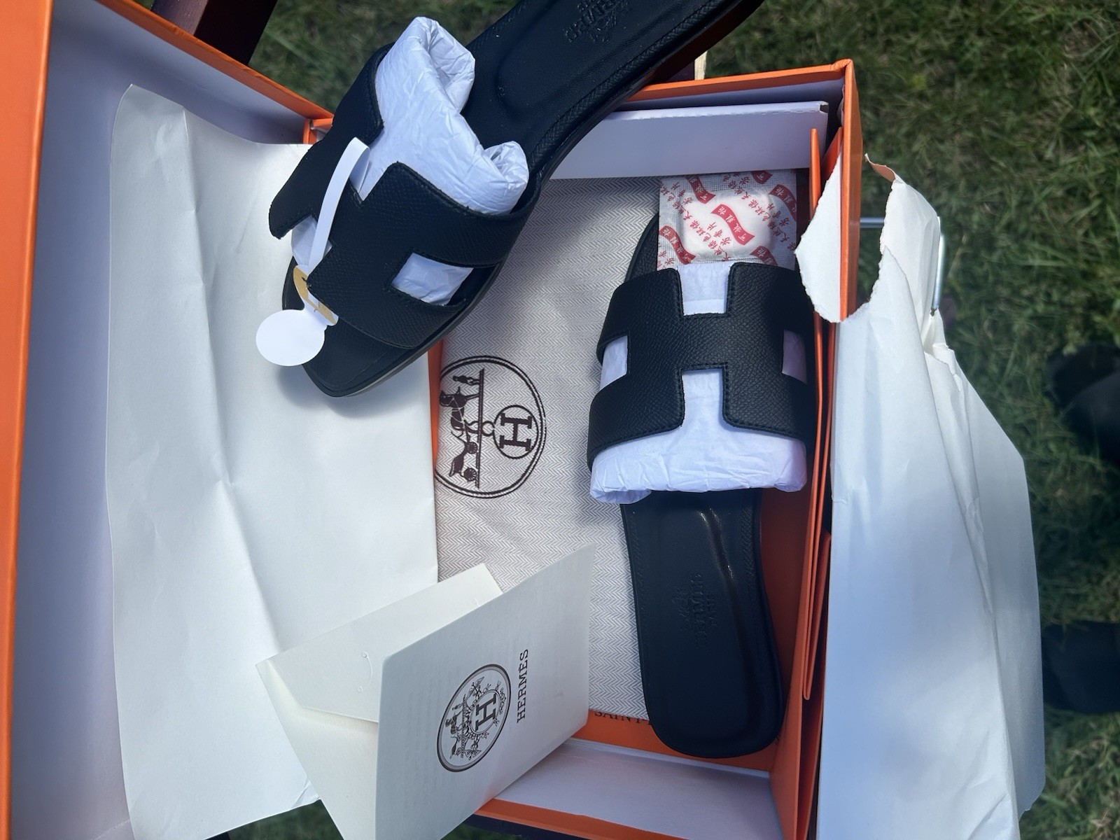 HERMES Sandals Chypre Strap  white/black Womens Shoes Size: 37EU 8.5US