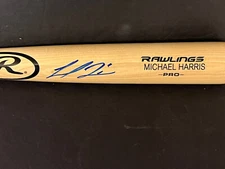 Michael Harris Braves Autographed Signed Engraved Bat Blonde Beckett Hologram .