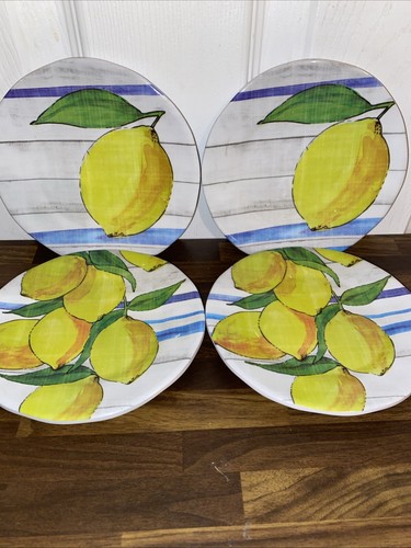 (4) CYNTHIA ROWLEY NY LEMONS PLATES YELLOW GREEN BREAD SALAD 100% MELAMINE - Picture 6 of 17
