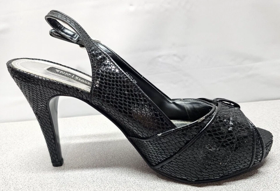 Zapatos de salón negros White House Black Market para mujer talla 7 punta abierta 4" tacones de aguja Foto 4 de 4