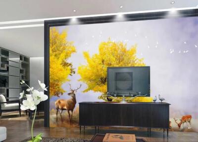 3D Yellow Tree Elk ZHUA6500 Wallpaper Wall Murals Removable Self-adhesive Amy