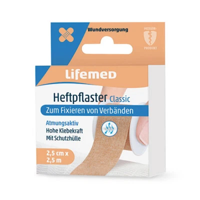 Lifemed Heftpflaster 2,5 m x 2,5 cm hautfarben "Classic" latexfrei (12 Stück) - Bild 1 von 2