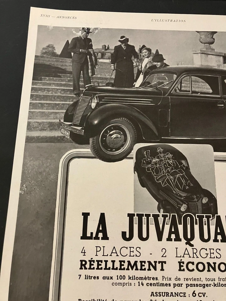 Renault Juvaquatre francês 1938 - Vintage impressão original anúncio/arte de parede - LIMPO - Imagem 2 de 4