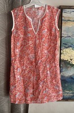 Tory Burch Mini Dress 100% linen White Orange drawstring Sleeveless