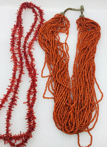 2 perle di semi di corallo multifilo vintage e collane a 2 fili ramo/twig di corallo - Foto 2 di 3