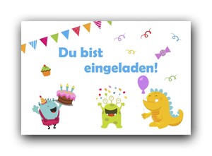 Dettagli Su Biglietti Di Invito Compleanno Bambini Con Graziosi Mostri F2k