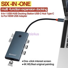6-in-1 USB HUB Docking Station USB C Hub Type C to For HDMI USB Adapter