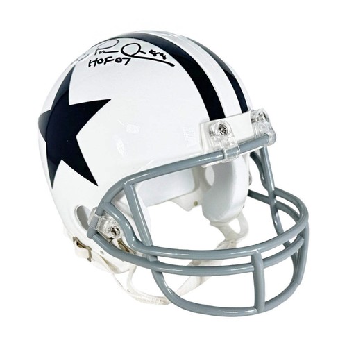 Michael Irvin Signed HOF 07 Inscription Dallas Cowboys Throwback 60-63 Mini Foot - Picture 3 of 3