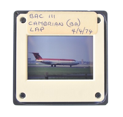 35MM SLIDE AIRCRAFT 1974 BAC III ONE-ELEVEN CAMBRIAN B/A AT HEATHROW A40
