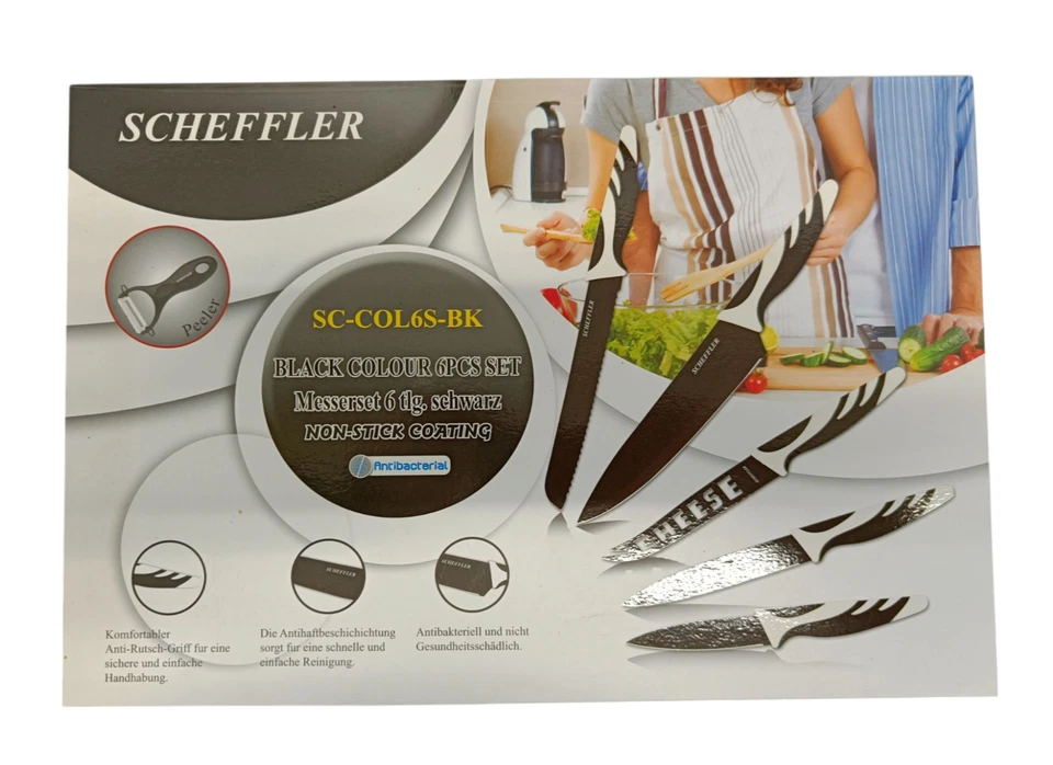 Scheffler schwarzes 6-tlg. Messerset Antihaftbeschichtet Kochmesser Küche - Bild 2 von 4