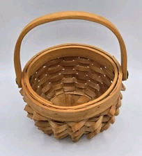 Vintage Handwoven Splitwood Porcupine Curl Basket with Rivetted Wooden Handle