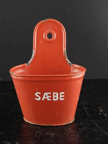 Antike Authentic Container Sand von der Wand Metall Emailliert Rot Kitchen - Bild 2 von 6