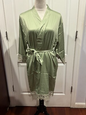 Wmn Bride Bridesmaids Robe Satin Kimono Robe Sage Green Sz M to XL (34"Lx23"W) | eBay Wmn Bride Bridesmaids Robe Satin Kimono Robe Sage Green Sz M to XL (34"Lx23"W) | eBay