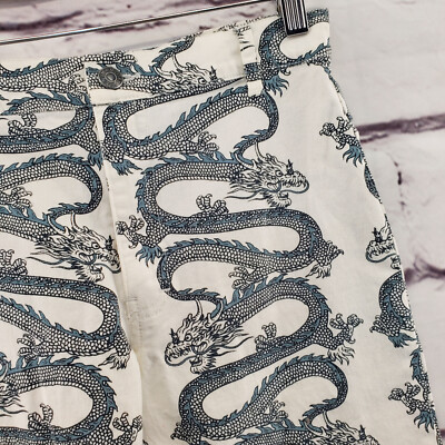 MOTEL Pants Womens XS Chino Asian Inspired Dragon Zip Flare