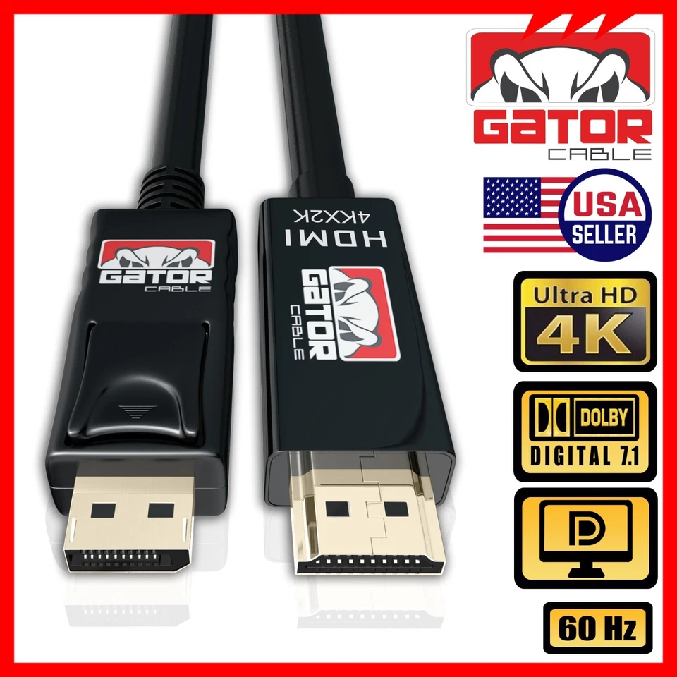 4K DisplayPort DP to HDMI Cable 60Hz 2160P 25.92Gbps HDR Audio Video Adapter PC - Image 3 of 4