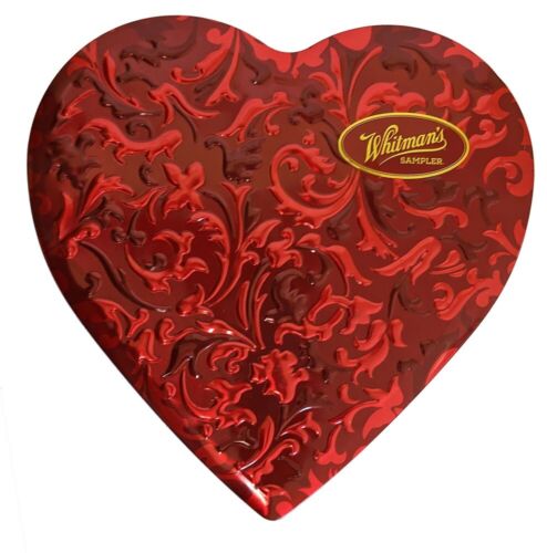 Boîte à bonbons de la Saint-Valentin design surélevé en métal de Whitman sur le dessus deux tons rouge - Photo 1 sur 1