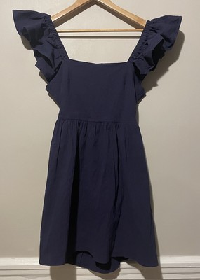 Mi Ami Francesca s Dress Size M Blue Crinkle Open Tie Back Ruffle Dress New NWT
