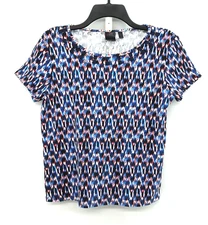 Rafaella Shirt Womens Size M Multicolor Short Sleeve Accented Neckline Top