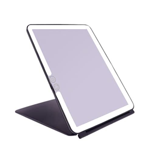 MAKEUP MIRROR Lighted Folding Travel Rechargeable Touch Screen Black DEWEISN-image