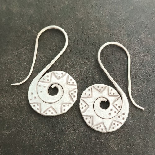 FINE SILVER EARRINGS VINTAGE CRAFT DANGLE ARTISAN 7g SPIRAL BOOM #E054 - Picture 4 of 5