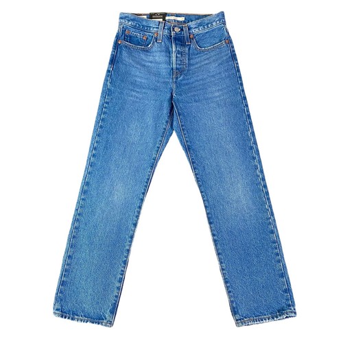 Levis Premium Wedgie Straight Jeans Womens 24 Blue Big E High Ankle Cropped NEW - Picture 1 of 11