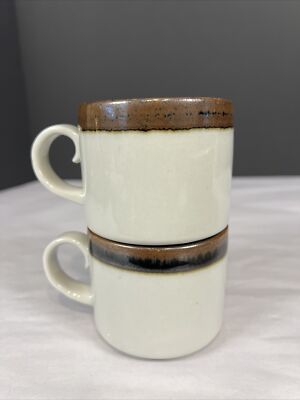 2 Vintage Arabia Finland Karelia Mug MCM Ivory & Brown