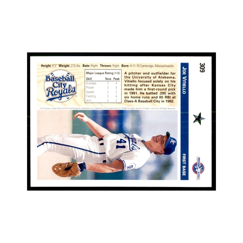 Joe Vitiello 1992 Upper Deck Minor League #309 Baseball Cards Baseball Card NM - Image 2 of 3