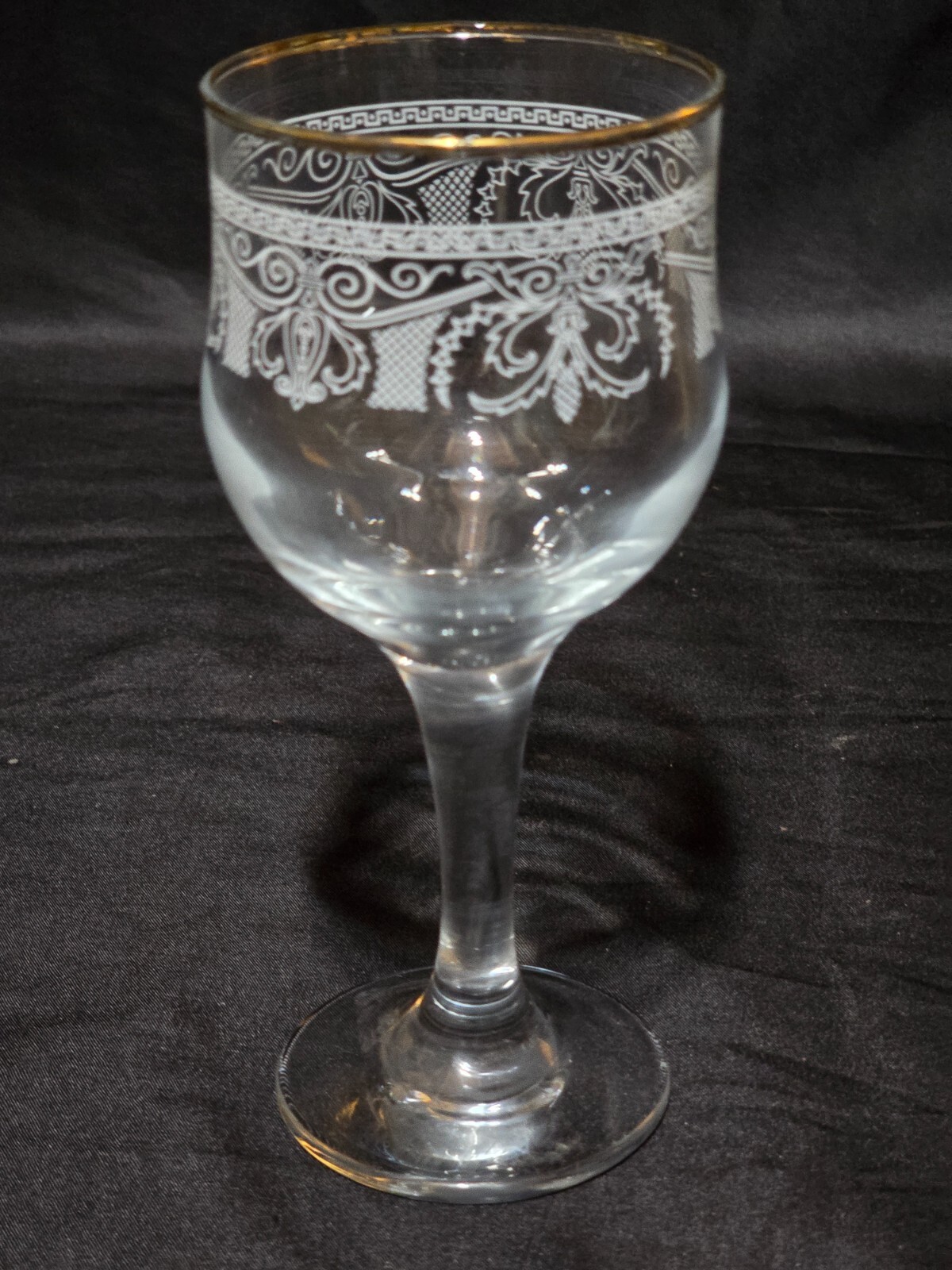 Set Of 6 Vintage Italian CELLINI Etched Crystal Wine Glass 24k Gold Pattern C9N3