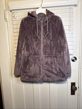 Free Country Womens Soft Fleece Adj. Waist Hooded Plum Full Zip Plush Cozy Warm