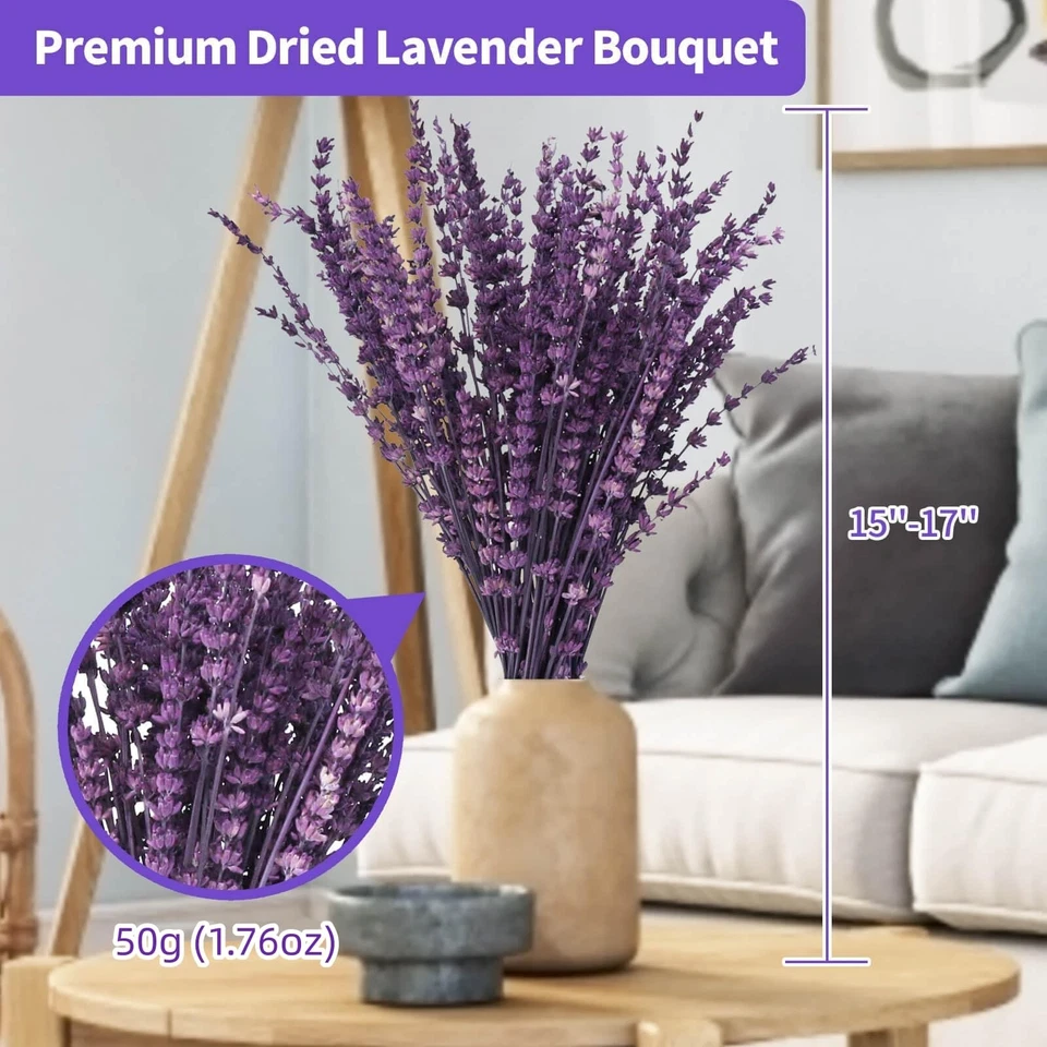 Elegant Dried Lavender Bouquet 15-17 Inches Preserved Purple Flowers for Home - Image 2 of 4