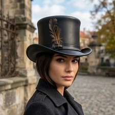 Handmade Black Steampunk Top Hat Victorian Gothic Leather Unisex Cosplay Costume