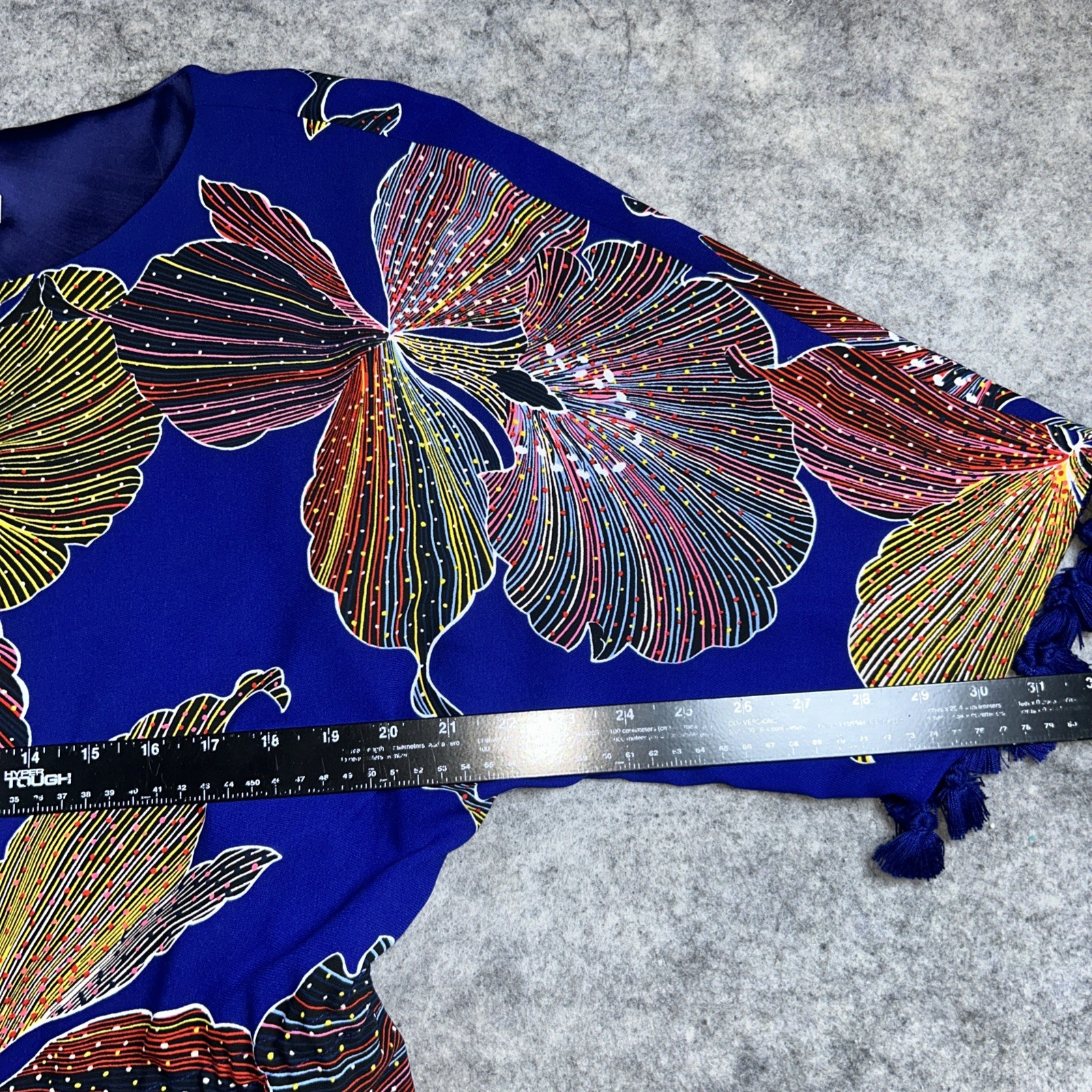 Trina Turk Dress Women's 6 Blue Floral Tie Waist Tassel Detail Beach Vacation