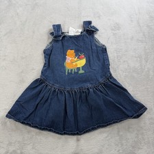 Vintage Kids Disney Winnie The Pooh Denim Dress Toddler Size 5 Overalls Jumper