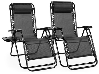 Sweetcrispy Zero Gravity Chairs Set of 2 Folding Recliner w/ Cup Holder