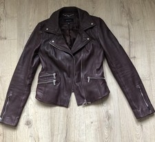Karen Millen Leather Jacket Oxblood Aubergine Burgundy Purple Size 6