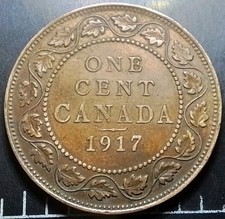 (Feb26) 1917 One Cent Canada Large Penny King George V