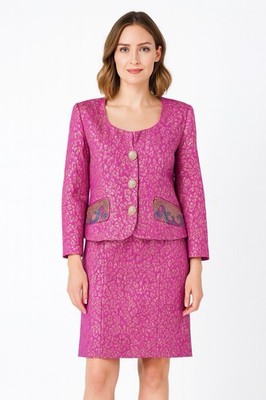 Vtg RICKIE FREEMAN For TERI JON Skirt Suits Set Outfit Brocade Rhinestone Size 8