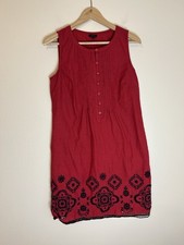 Talbots 4 S Eyelet Linen Dress Red Pintuck Mini Peasant Short Shift Garden Party