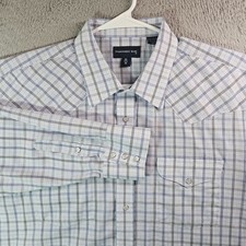 Panhandle Slim Western Cowboy Shirt Men XL 17.5 36 Pearl Snap Light Purple Plaid